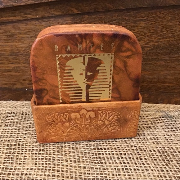 Vintage Ramses the Great set of six coasters with holder. Made in Egypt. - Picture 4 of 10